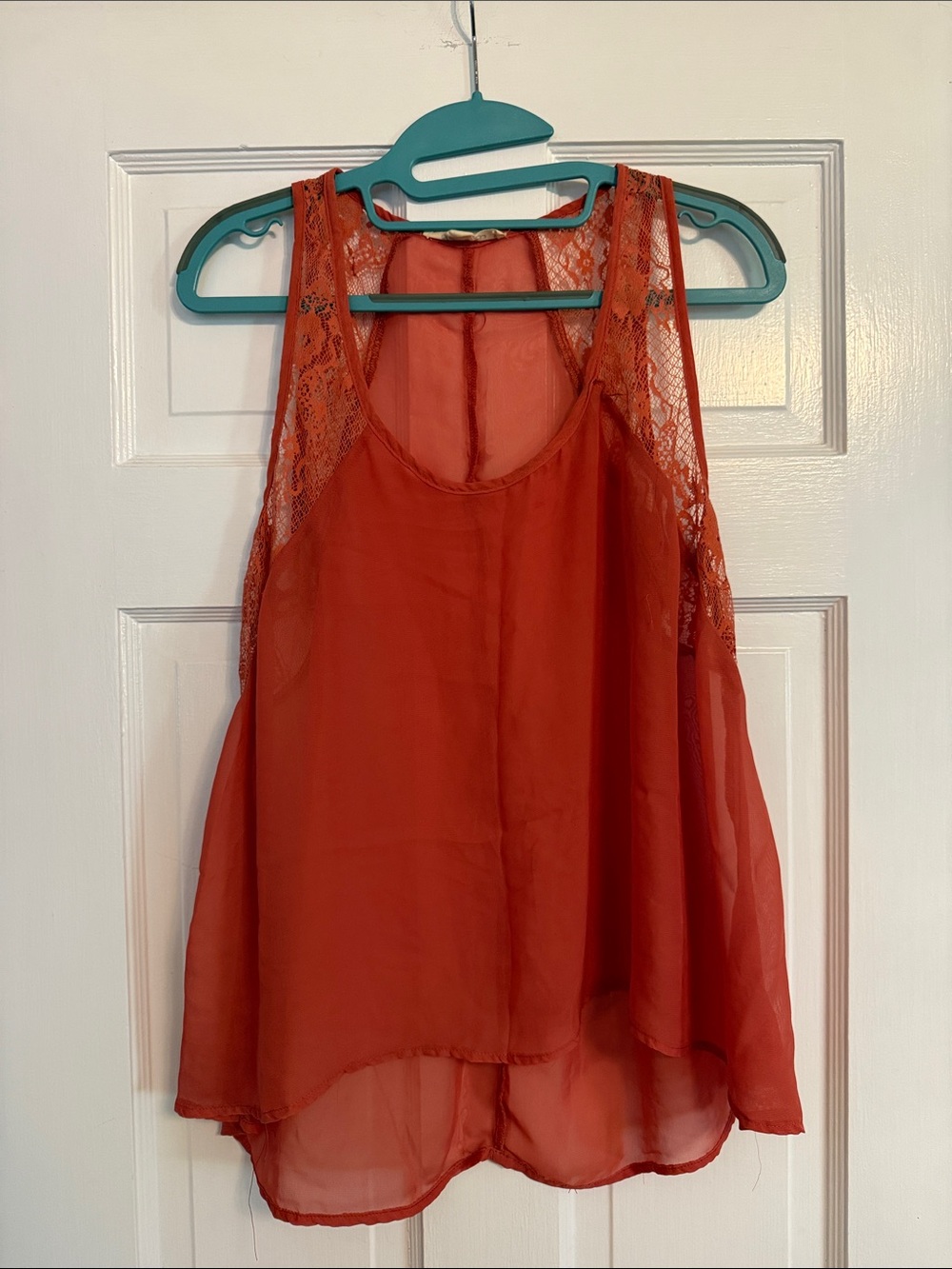 Forever 21 Red Lace-Back Chiffon Tank